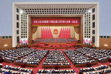 十四屆全國人大一次會議舉行第二次全體會議 習近平等黨和國家領導人出席會議